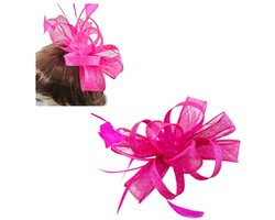 Klassiek Roze Handgemaakte Fascinator Bloem, Veertjes en Gaas- Mini Hoedje Bruiloft| Smart Casual| Gala |TeaParty| Prinsjesdag| Cocktail| Carnaval haarclip