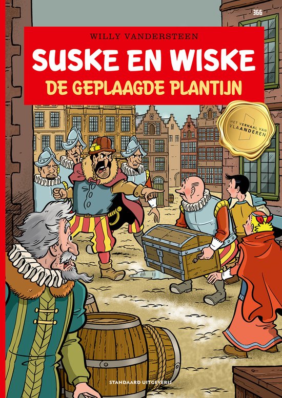 Suske en Wiske de geplaagde plantijn, met illustratie van Suske, Wiske en de Plantijn in cartoonstijl