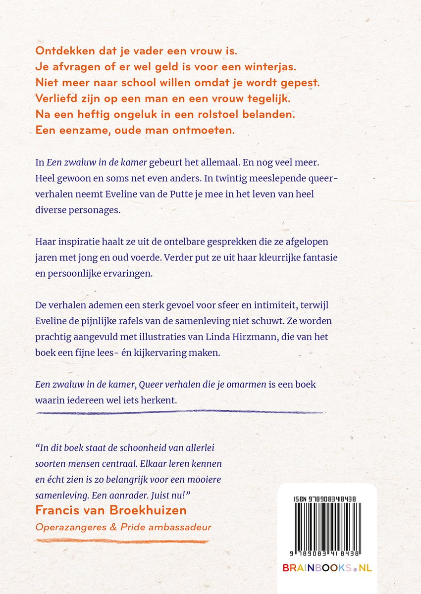 Boekpagina met tekst over "Een zwaluw in de kamer" door Eveline van de Putte.