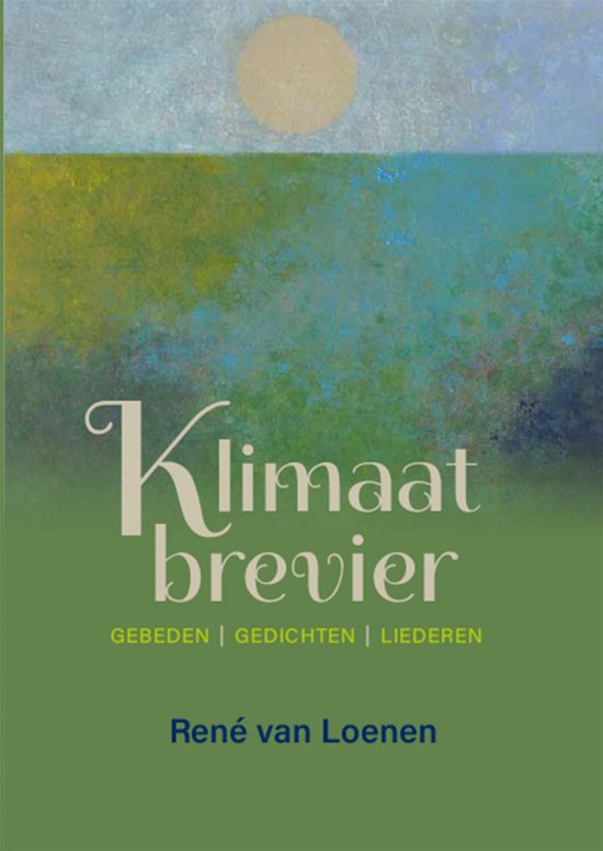 Boekcover van Klimaatbrevier met een abstracte schildering van groen en blauw, met de titel in sierlijke letters.