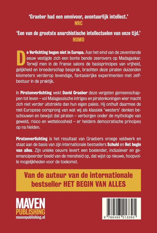 Boekomslag Piratenverlichting met quote "Graeber had een omnivoor, avontuurlijk intellect."