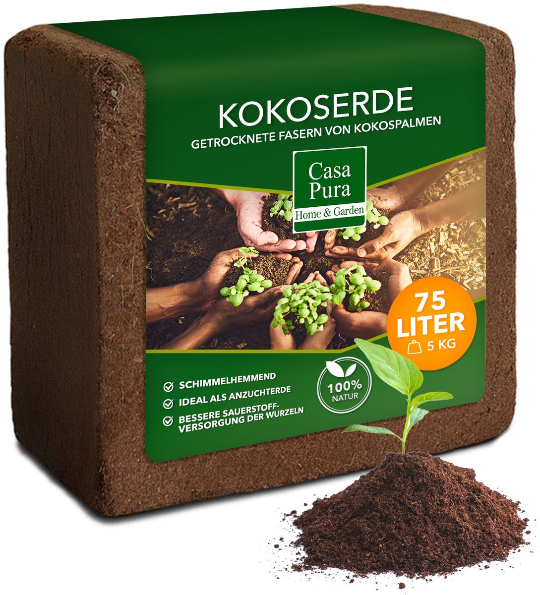 FLOORDIREKT Geperste Kokosgrond - 75 liter Potgrond van Kokosvezel - Potgrond - Zaaigrond - Plantengrond - Voorjaarsgrond