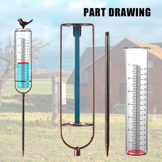 Regenmeter voor de Tuin - Vorstbestendige Glazen Regenmeter met Grondpen en Schaal