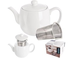 Porseleinen theepot met zeef - 700 ml - wit - porselein
