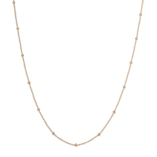 Gouden collier met kleine kraaltjes verspreid over de ketting.