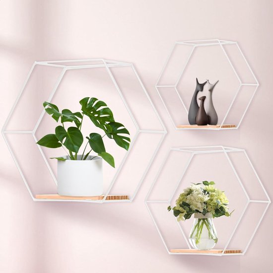 Hexagon Wandrek, zwart, metaal, set van 5, wanddecoratie, hangplanken, loft, wandplanken, zwart voor wanddecoratie in woonkamer, slaapkamer, badkamer, café en hotel Hexagon Wandrek, zwart, metaal, set van 5, wanddecoratie, hangplanken, loft, wandplanken, zwart voor wanddecoratie in woonkamer, slaapkamer, badkamer, café en hotel