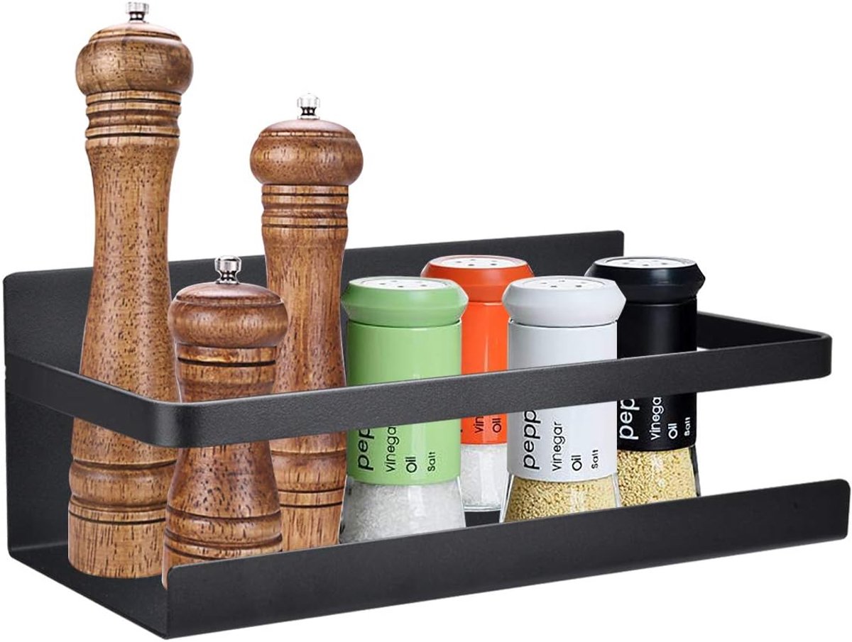 Zwart Koelkastrek - Magnetisch Kruidenrek voor Keuken - Hangrek en Organizer