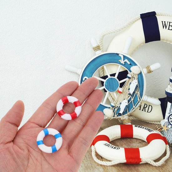 Amosfun 10pcs Mini Bouée de Sauvetage en Bois Décorative Nautique Décorations Plage Miniature Micro Paysage (Bleu Amosfun 10pcs Mini Bouée de Sauvetage en Bois Décorative Nautique Décorations Plage Miniature Micro Paysage (Bleu