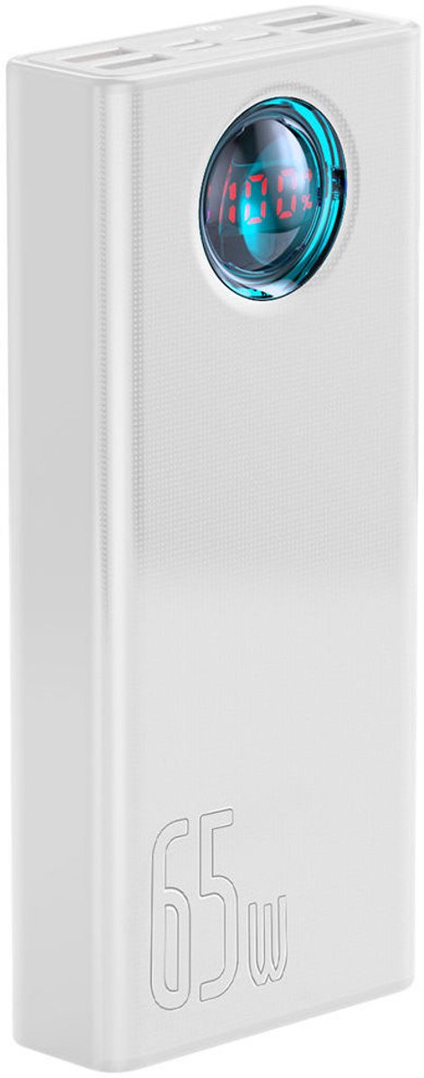 Baseus Amblight 30.000 mAh Powerbank Wit | Extra Krachtig Met Display & PD Fast Charge | 65W USB-C & USB-A | Geschikt om meerdere iPhones Samsungs of andere telefoons tegelijk te laden