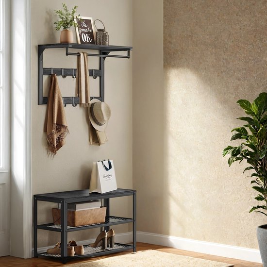 Parya Home Wandkapstok Met Plank – Ruimtebesparende Wandplank Met 10 Afneembare Haken