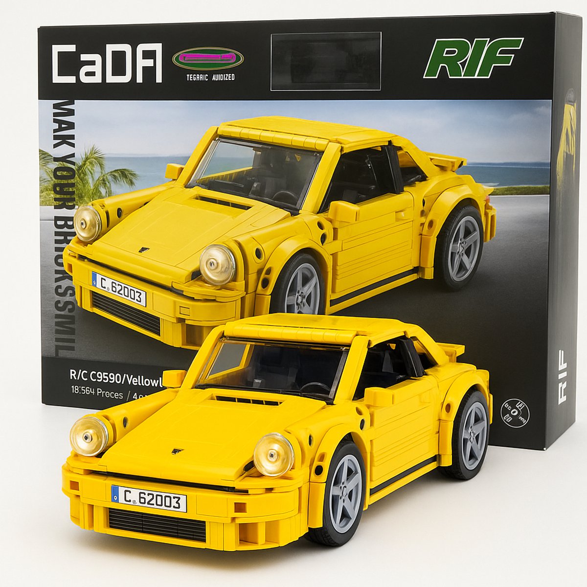 Jamara Constructiespeelgoed - 402854 - CaDA Bricks - RUF CTR 2017 Yellowbird - Sportauto Bouwstenen set - 1:12