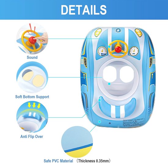 Babyzwemvlotter met Luifel en UPF50+ Bescherming - Opblaasbare Autovormige Babyfloat voor 6-48 Maanden van Intex — afbeelding 3