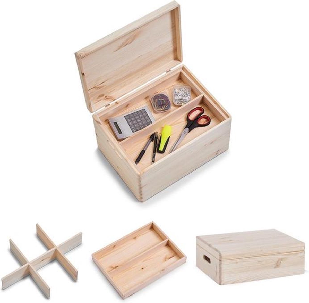 Zeller - Storage Box Set w. lid, 3 pcs, pine