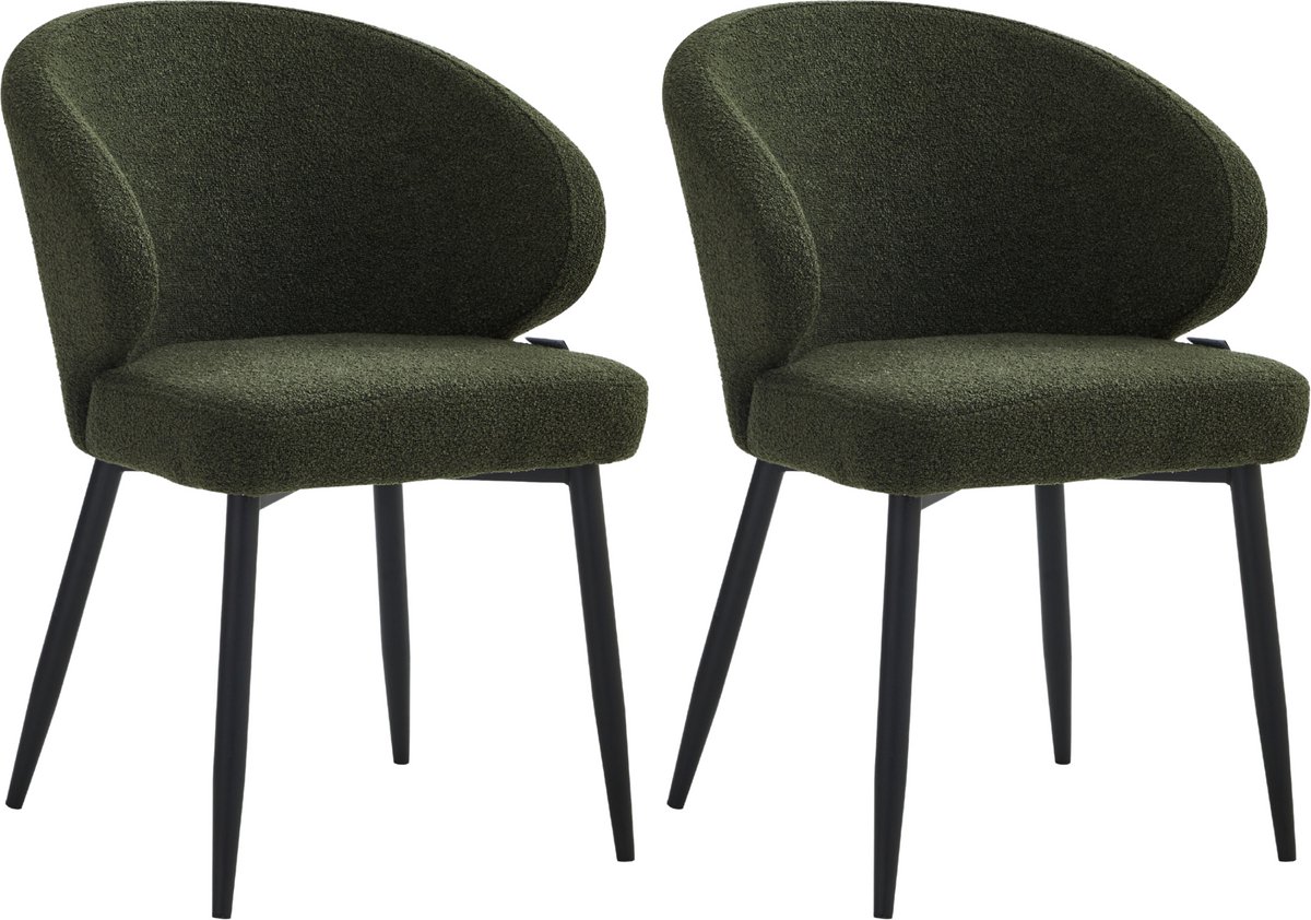 Colenis® - Ruby Eetkamerstoel - Set Van 2 – Groen – Bouclé - Design