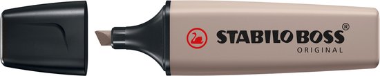 Lichtbruine STABILO BOSS ORIGINAL marker met de dop ernaast.