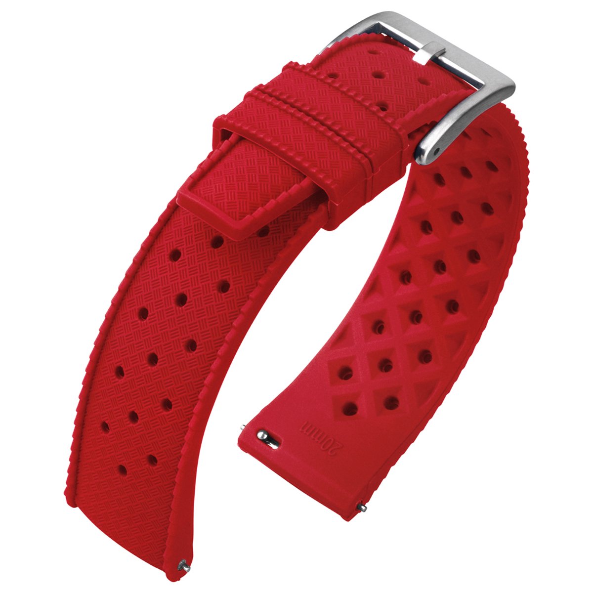 Tropic Style Basket Weave Horlogebandje Silicone Rubber - Makkelijk Zelf te Monteren - Rood 18mm