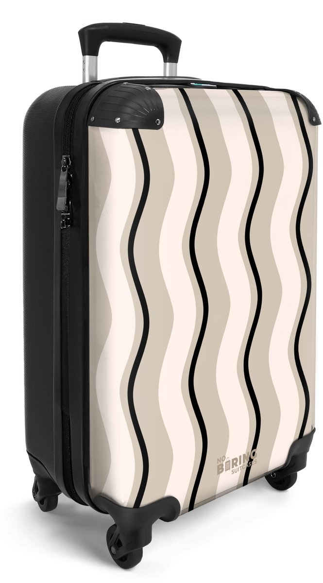 NoBoringSuitcases.com® - Handbagage koffer lichtgewicht - Reiskoffer trolley - Verticale golven in beige kleuren - Reis rolkoffer met wieltjes - Carry on reistrolley op wielen - Luggage suitcase - 55x40x20 en 55x35x25 - Bagage 55 cm