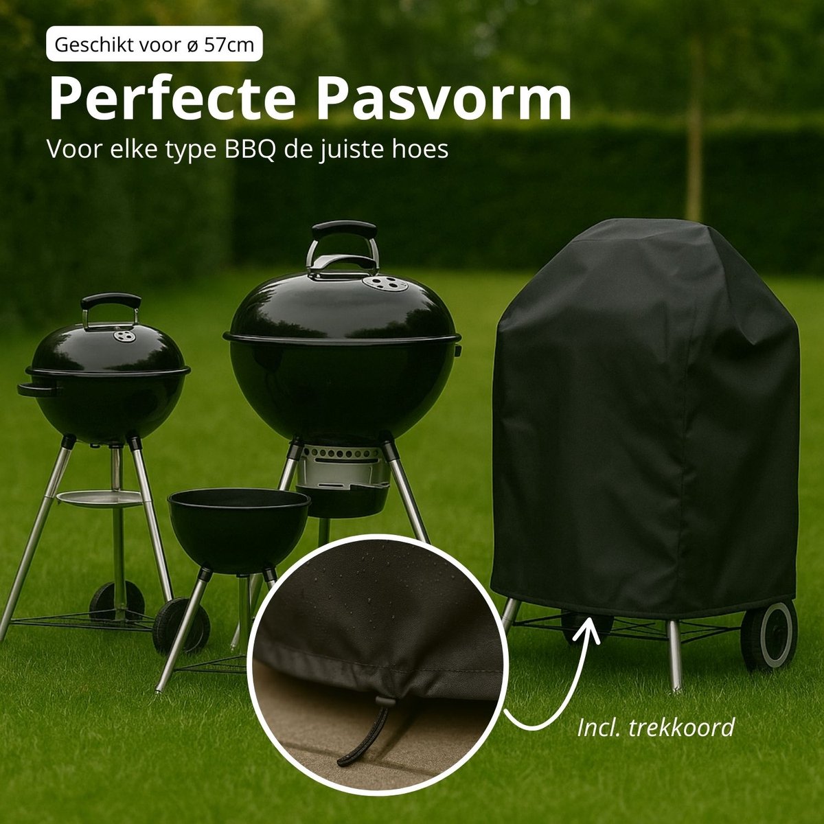 Maxxcovers Universele Barbecue Hoes Rond - ø 57cm - Berschermhoes voor Weber en Cadac BBQ - Waterdicht met Trekkoord - BBQ Accessoires - Zwart – foto 3