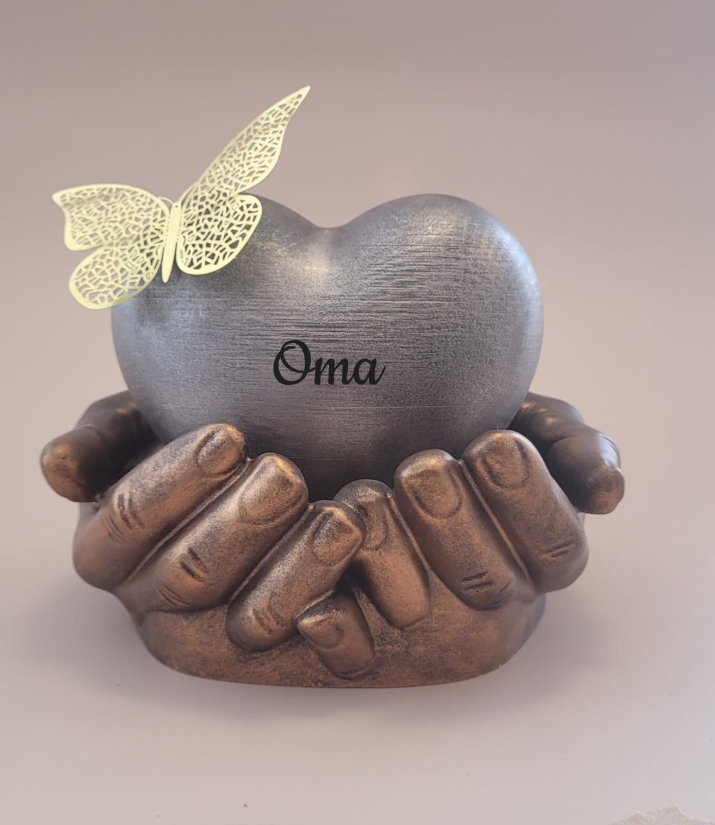 Urn hart in handen - oma - 450 ml - oud zilver, brons