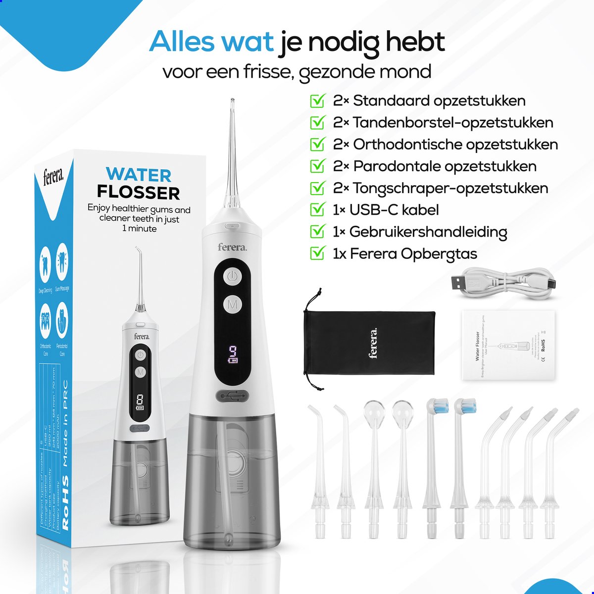 Ferera Waterflosser - 10 Opzetstukken, 9 Standen thumbnail 3