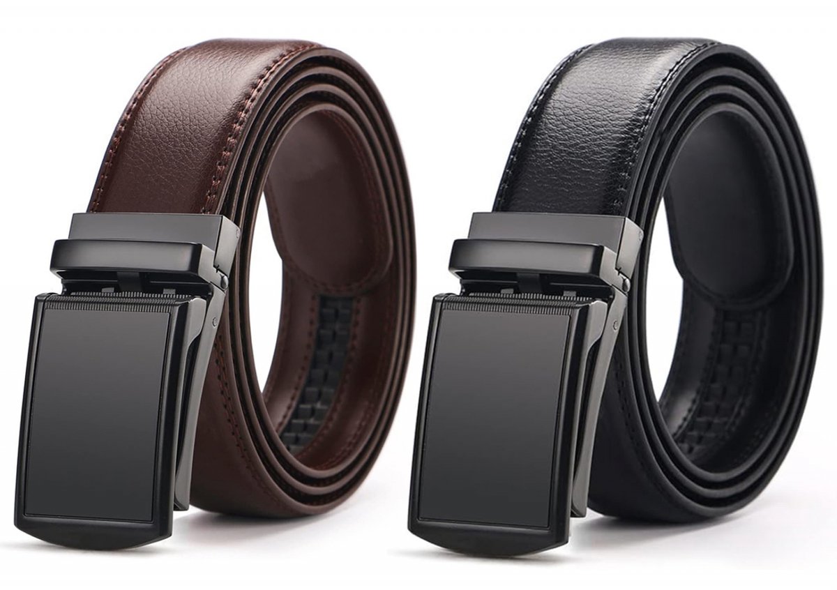 Heren Riem - 2 stuks - Leren Riem - Verstelbaar - Cadeau Mannen -inkortbaar - cadeau man - koe leer - Zonder Gaatjes - 120cm