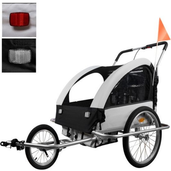 MOZY® - Remorque vélo 3 en 1 - 2 personnes - Grijs - jusqu'à 40 kilos - Poussette de course - Remorque vélo - Fonction poussette - Poussette - Remorque vélo porte-bagages