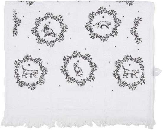 Clayre & Eef Serviette invité 40x66 cm Blanc Coton Chat