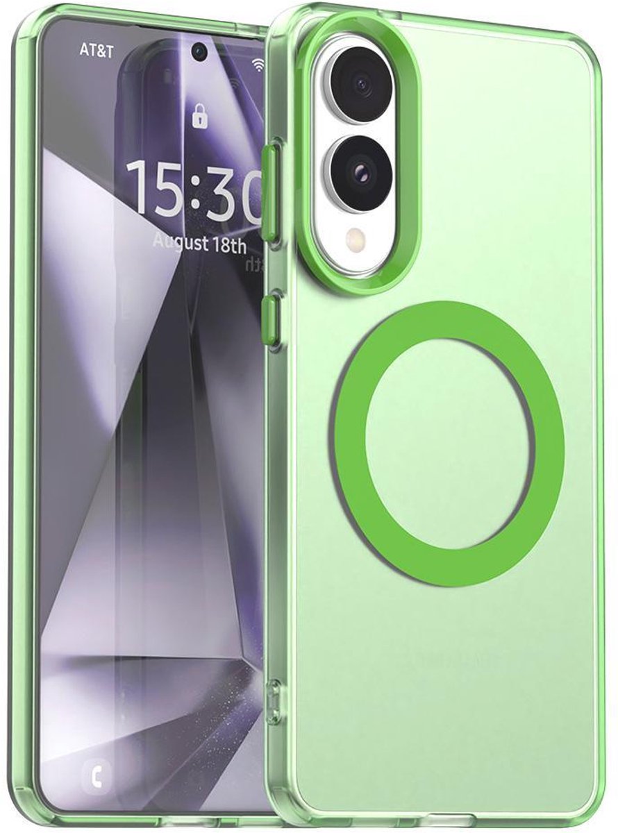 Mobigear Hoesje geschikt voor Samsung Galaxy S25 Edge MagSafe Telefoonhoesje Hardcase | Mobigear Shockproof Backcover | Geschikt voor MagSafe | Geschikt voor Draadloos Opladen met Magnetische Ring | Geschikt voor MagSafe Case - Groen