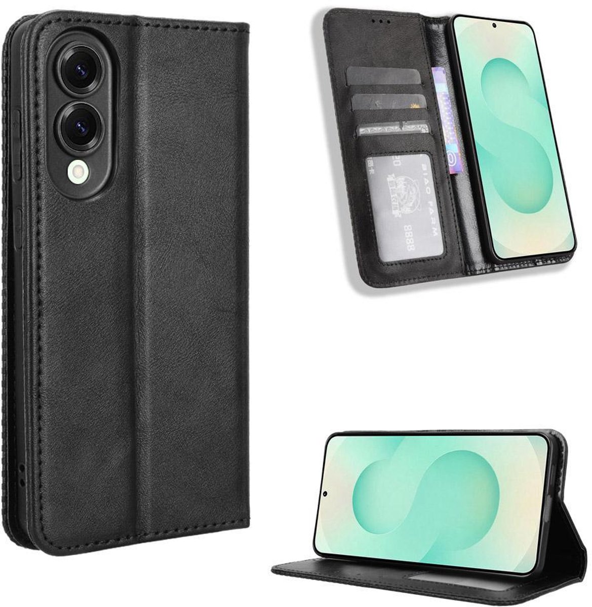 Mobigear Telefoonhoesje geschikt voor Samsung Galaxy S25 Edge Hoesje | Mobigear Sensation Bookcase Portemonnee | Pasjeshouder voor 3 Pasjes | Telefoonhoesje voor Pinpas / OV Kaart / Rijbewijs - Zwart