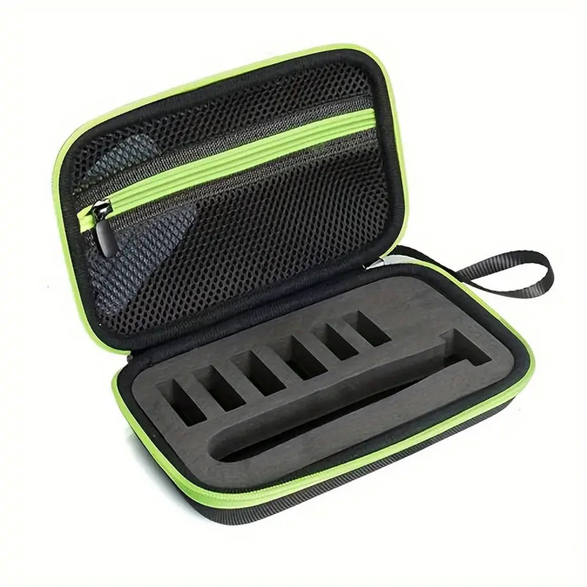 Luxe Reisetui voor Philips OneBlade – Hard Case Opbergdoos met Rits en Foam Inzet – Beschermhoes Geschikt voor QP2520/70/90 – Compact, Duurzaam en Stootvast – Reisetui Zwart met Groene Rits