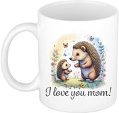 Bellatio Decorations Cadeau koffie/thee mok mama - wit - I love you - egeltjes - 300 ml - Moederdag