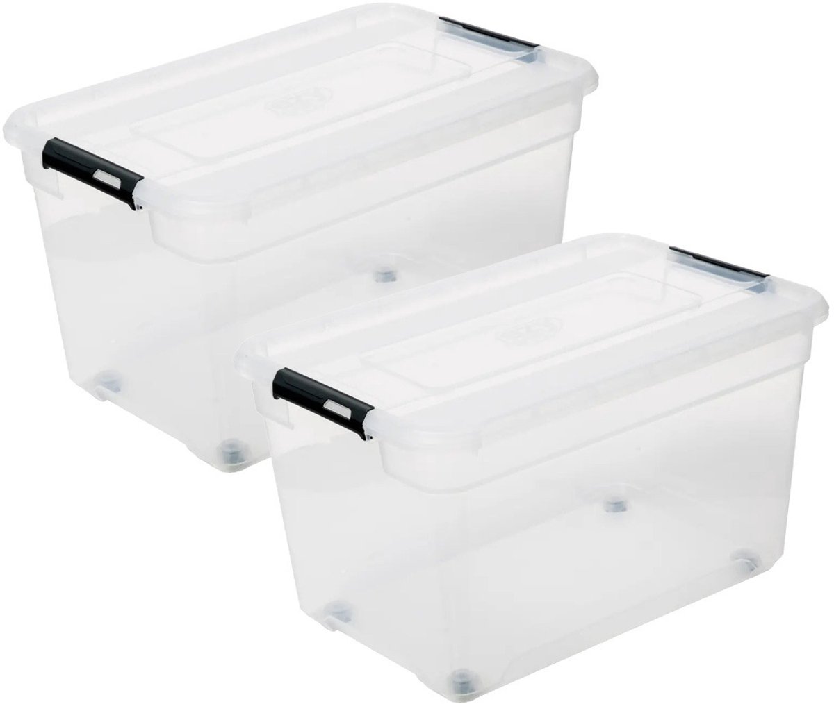 5Five® 5Five opberg kist met deksel - 2x - Solutions Box - 52 liter - 58 x 39 x 34 cm - kunststof - transparant - met wielen