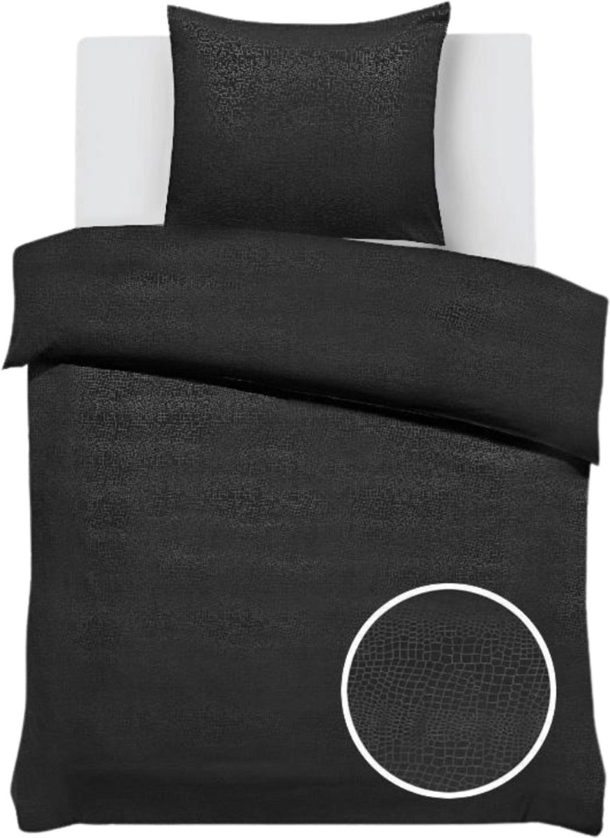 SweetSleeping Dekbedovertrek Croco - Modern - 140 x 220cm + 1 kussensloop 60x70cm - Zwart - 100% Zijdezacht Micropercal - Strijkvrij - Krimpvrij