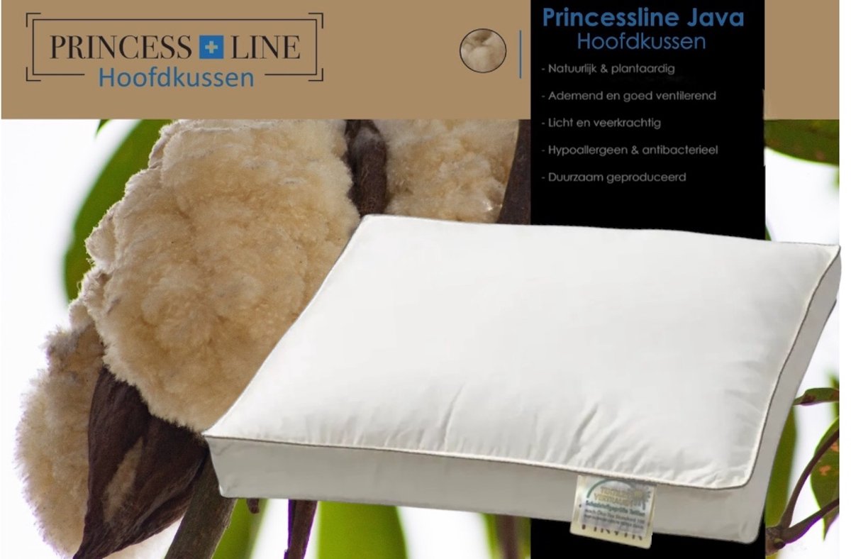 Princess Line Kapok Boxmodel Hoofdkussen - 60x50x10 cm - 100% Natuurlijk - Perkal Katoen - Javaanse Kapokvulling