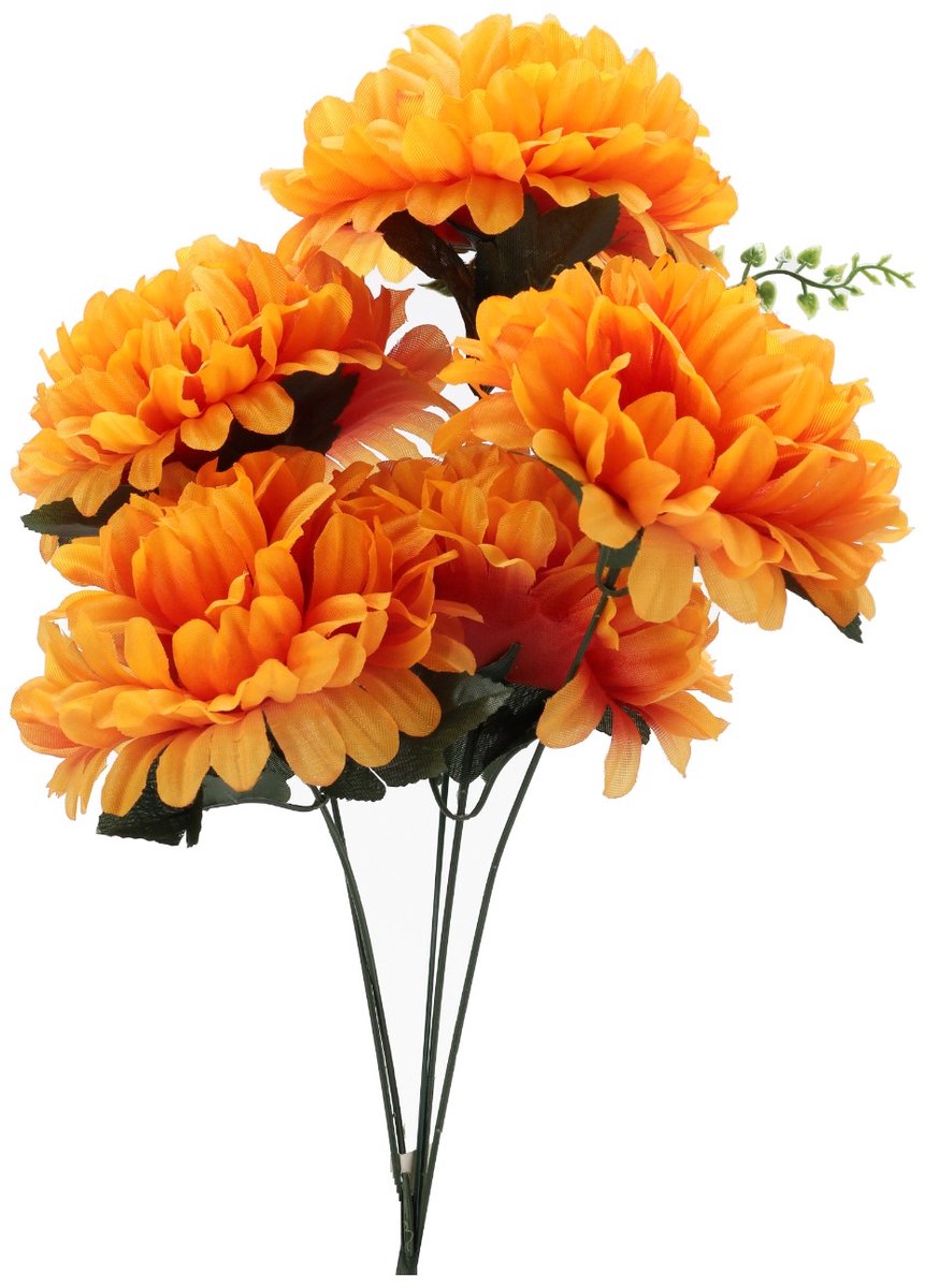 Kunstbloemen kunstboeket van chrysanten 54 cm oranje ALS HET LEVEN