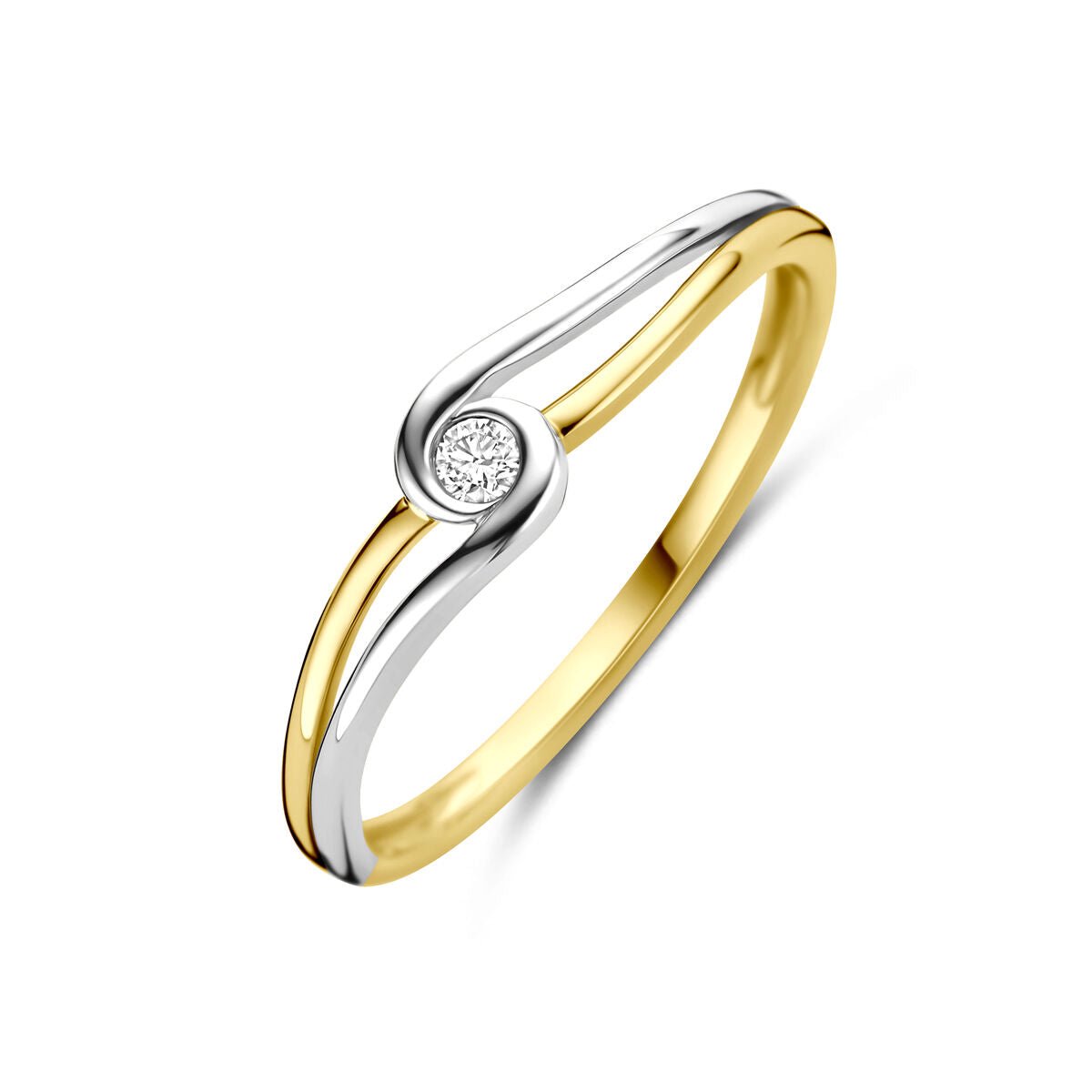 14K Bicolor Gouden Geel/Wit Ring Diamant 0.04Ct H Si 4209073
