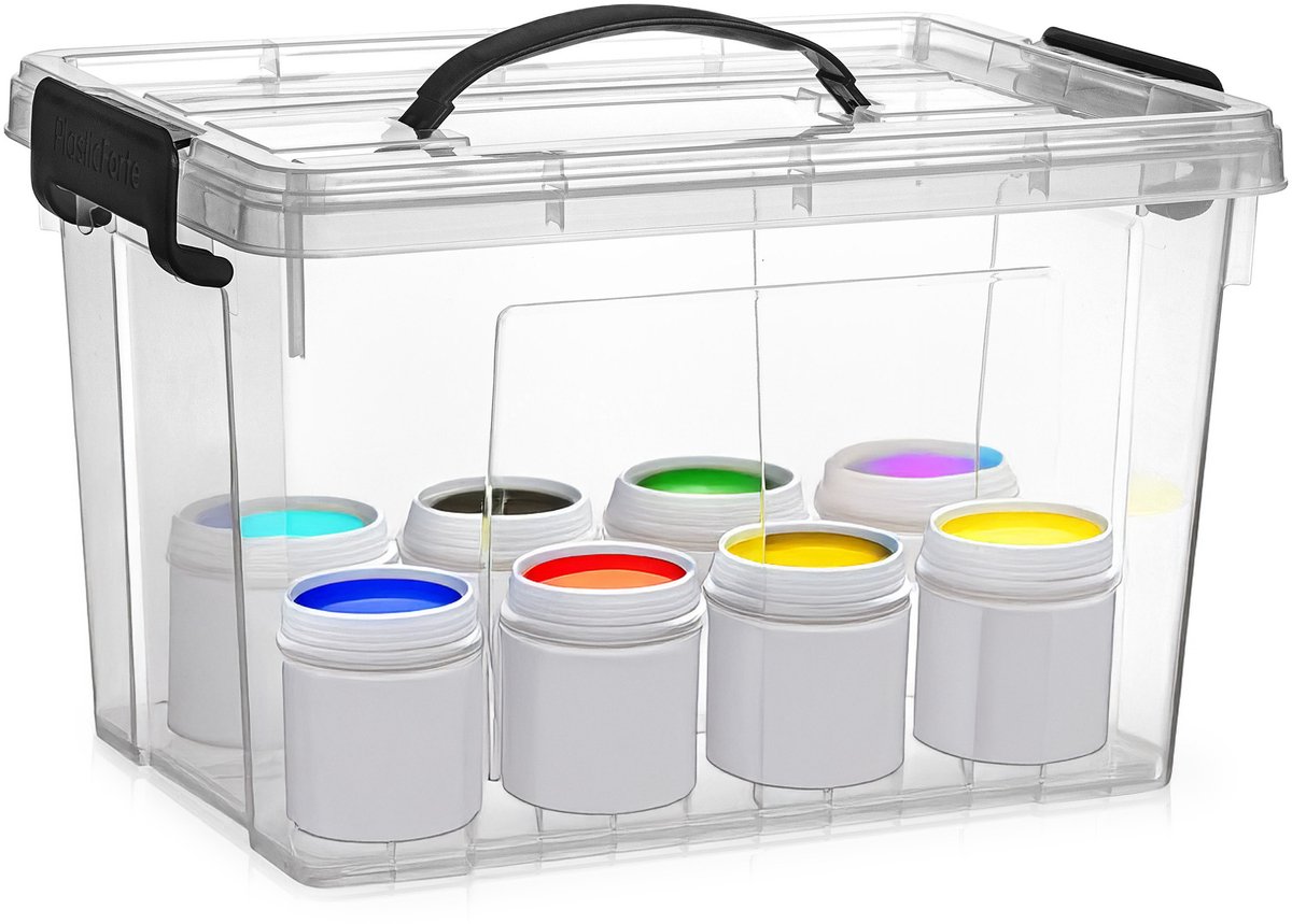 PLASTICFORTE Opslagbox - met deksel - transparant grijs - 11 liter - 34 x 24 x 21 cm - kunststof - opbergdoos - opbergen