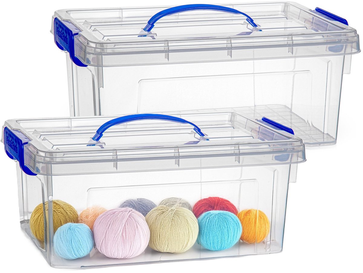 Plasticforte Opslagbox - 2x - met deksel - transparant blauw - 8.5 liter - 36 x 26 x 15 cm - kunststof - opbergdoos - opbergen