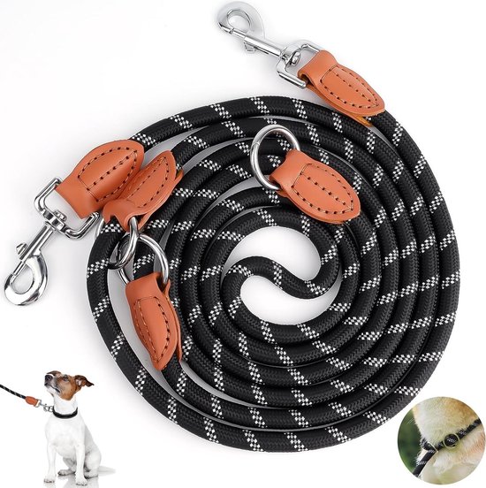 Lederen hondenriem voor huisdieren, dubbele riem voor honden, 2-weg met handvat voor het wandelen en trainen van 2 kleine, middelgrote honden