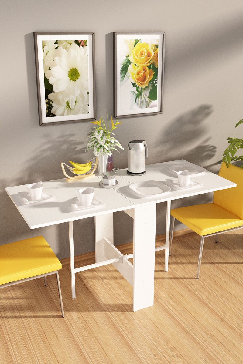 Inklapbare Tafel| Eettafel Uitschuifbaar| Opvouwbaar| Ruimtebesparend Klaptafel| Modern en Stijlvol| Wit | Vrijstand| 134x60x72 cm