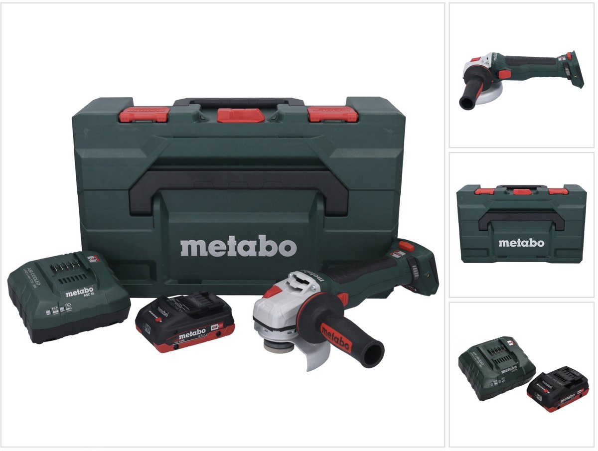 Metabo WB 18 LT BL 11-125 Quick accu haakse slijper 18 V 125 mm borstelloos + 1x accu 4.0 Ah + lader + metaBOX