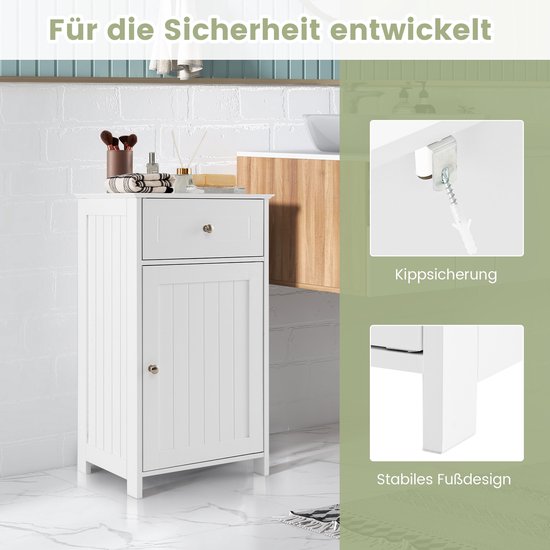 LIFEZEAL Badkamerkast met 1 deur en verstelbaar rek, houten opbergunit, 40 x 30 x 70 cm, onafhankelijke opbergorganizer voor keuken, woonkamer, wit