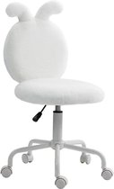 Chaise de bureau HOMCOM avec oreilles de lapin, chaise de maquillage réglable en hauteur Look velours, chaise Maquillage pour chambre à coucher, Wit