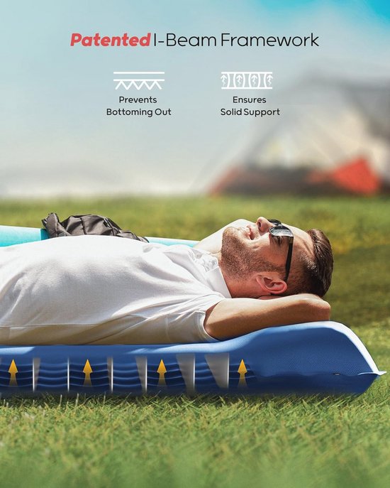 Luchtbed Slaapmat voor 2 personen - gezonde ondersteuning - met ingebouwde voetpomp - duurzaam 47 inch - kamperen wandelen backpacken thuis - blauw van Hikenture — afbeelding 4