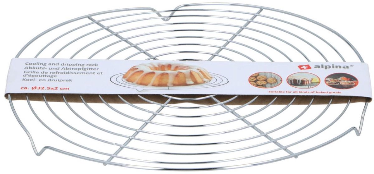 Alpina afkoel- en druiprek rond - ø32,5 cm - voor taarten, koekjes en brood - stevige constructie - eenvoudig schoon te maken - vaatwasserbestendig - kleur zilver