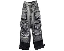 PBV Baggy Festival Casual Black Denim Cargo Jeans Streetwear Paratrooper maat S