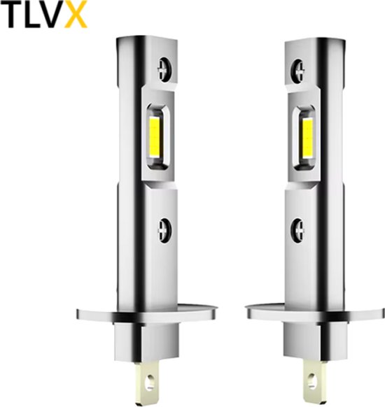 Twee TLVX H1 LED lampen met zilverkleurige behuizing en gele LED strip.