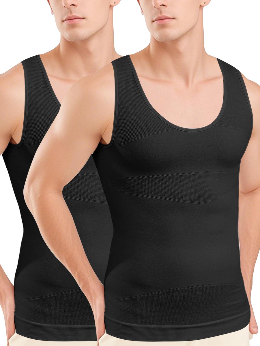 MEETHOO 2 Artikelen Corrigerend Shirt Mannen Shapewear Hemd Corrigerend Hemd Mannen - Body Buik Shapewear Shirt - Slim Waist Shaper - Mode - Body Shaper - Mouwloos Naadloos-Zwart-M
