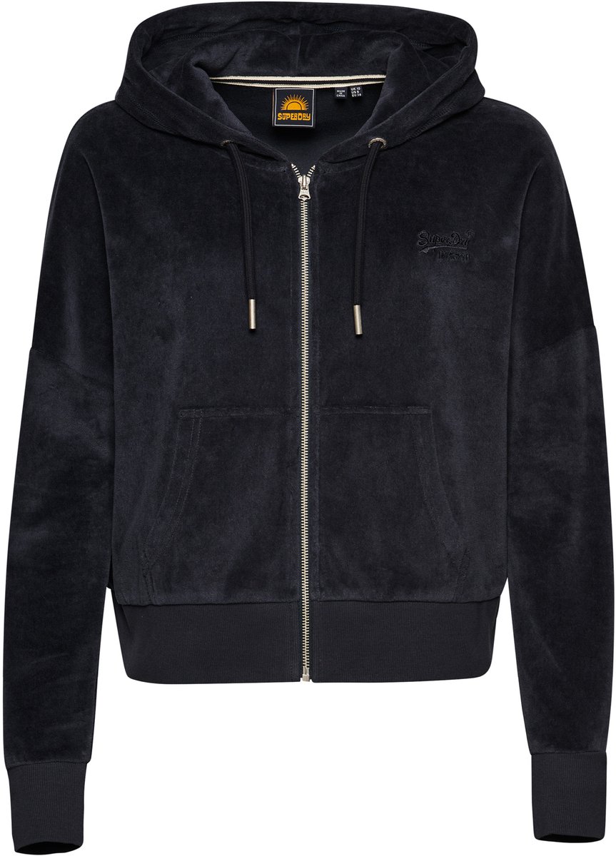 Superdry Vintage Logo velours hoodie van biologisch katoen met rits Dames Hoodies Marineblauw