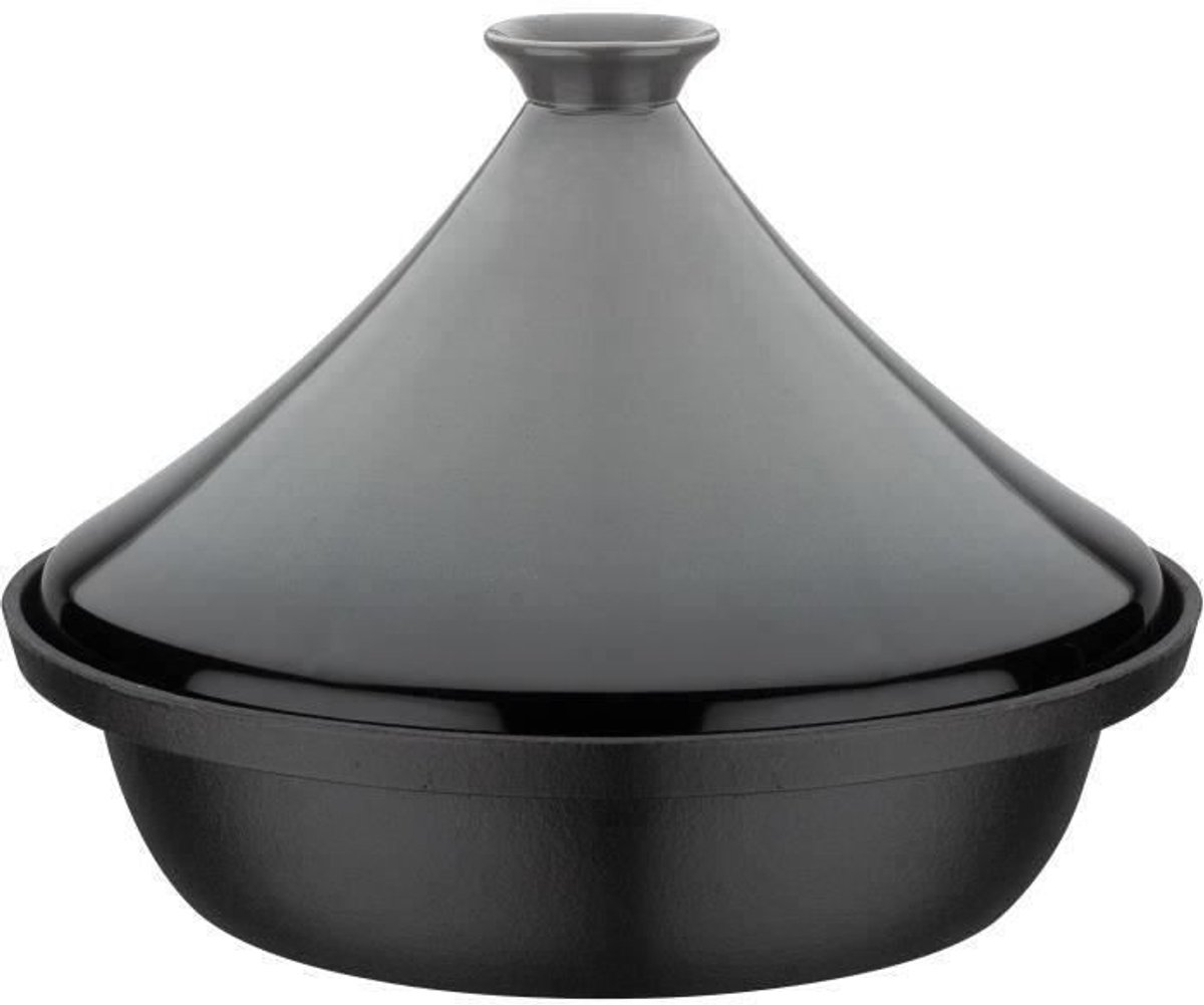 Tajine van massief gietijzer - GSW - 30 x 22 cm - Keramisch deksel - Inductie - Grijs